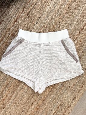 Basin + Range Textured Cream Knit Shorts with Taupe Trim